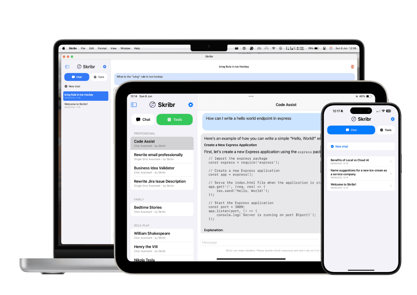 Skribr on Apple Devices